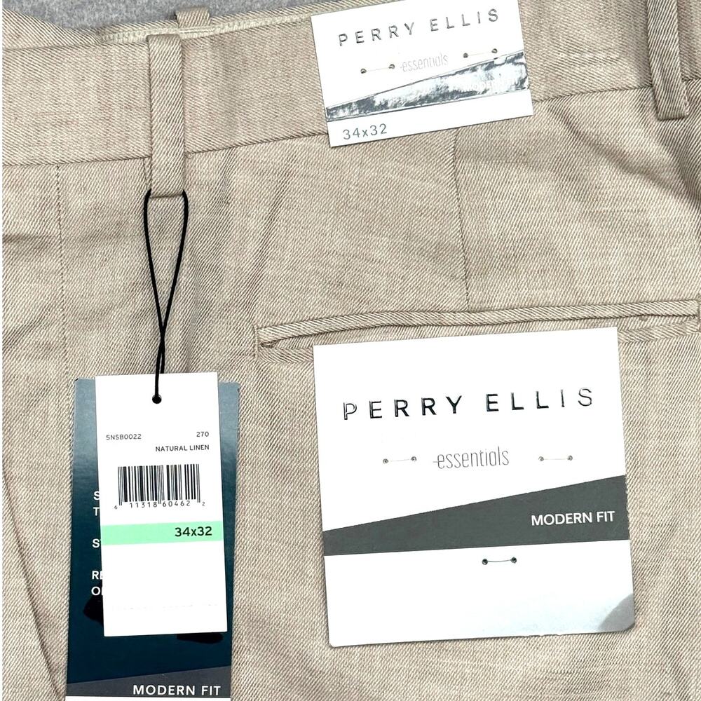 Perry Ellis Men's Modern-Fit Linen/Cotton Dress Pants Off white 34x32 $95 - Picture 7 of 14